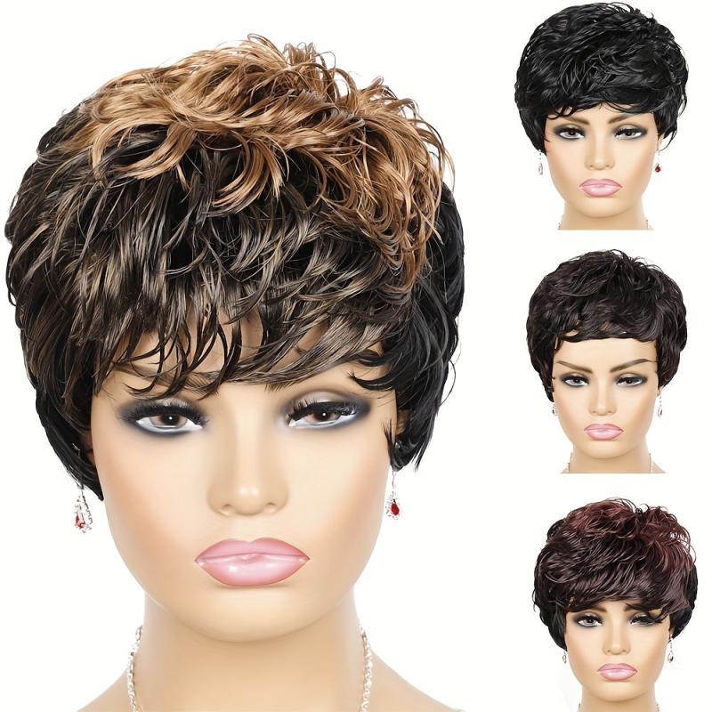 Foruiya Short Curly Wig Synthetic Wigs Pixie Wig With Bangs For Women