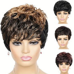 Foruiya Short Curly Wig Synthetic Wigs Pixie Wig With Bangs For Women