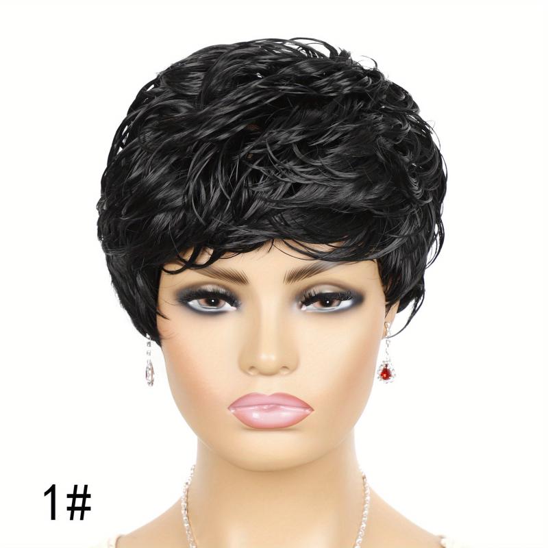 Foruiya Short Curly Wig Synthetic Wigs Pixie Wig With Bangs For Women