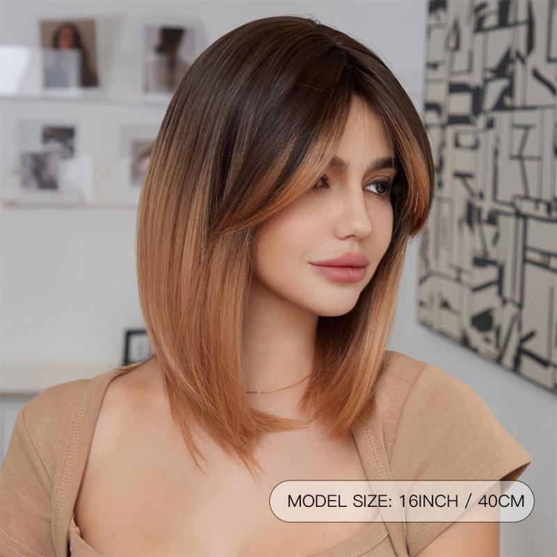 Ombre Shoulder Length Wig With Bangs Synthetic Wig