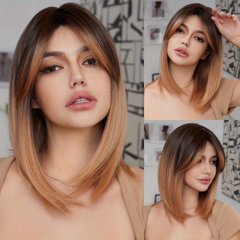 Ombre Shoulder Length Wig With Bangs Synthetic Wig