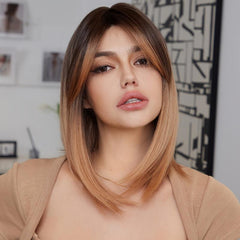 Ombre Shoulder Length Wig With Bangs Synthetic Wig