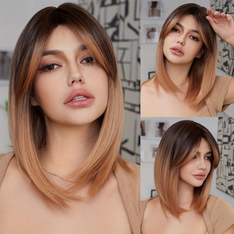 Ombre Shoulder Length Wig With Bangs Synthetic Wig