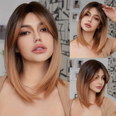 Ombre Shoulder Length Wig With Bangs Synthetic Wig