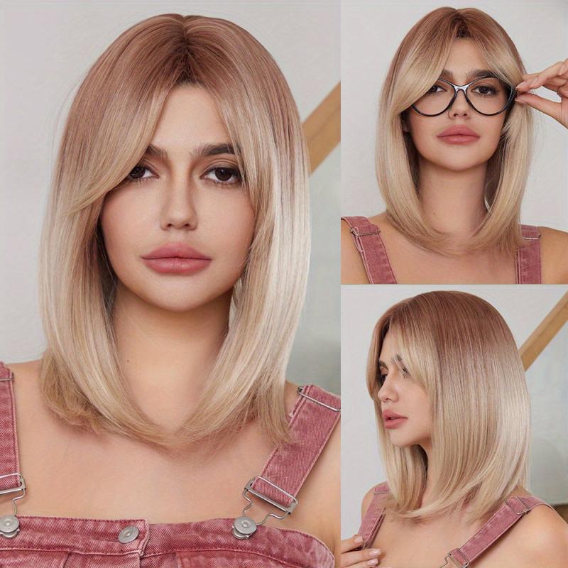 Ombre Shoulder Length Wig With Bangs Synthetic Wig