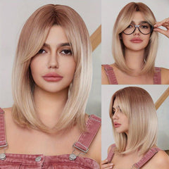 Ombre Shoulder Length Wig With Bangs Synthetic Wig