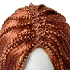 Brown Long Wavy Wig With Braids Synthetic Wig Anime Cosplay Wig