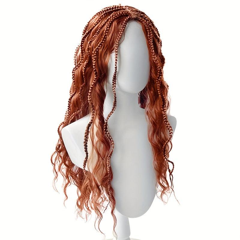 Brown Long Wavy Wig With Braids Synthetic Wig Anime Cosplay Wig