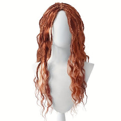 Brown Long Wavy Wig With Braids Synthetic Wig Anime Cosplay Wig