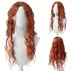 Brown Long Wavy Wig With Braids Synthetic Wig Anime Cosplay Wig