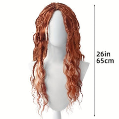 Brown Long Wavy Wig With Braids Synthetic Wig Anime Cosplay Wig