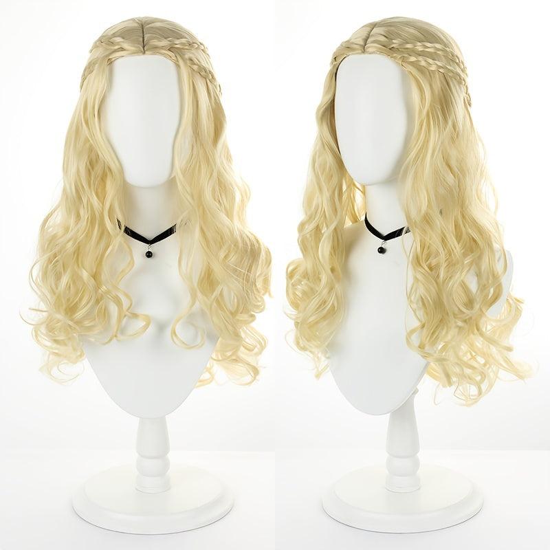Halloween Blonde Grey Long Curly Hair Middle Parted Synthetic Wig