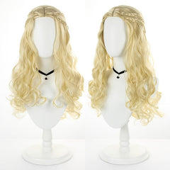 Halloween Blonde Grey Long Curly Hair Middle Parted Synthetic Wig