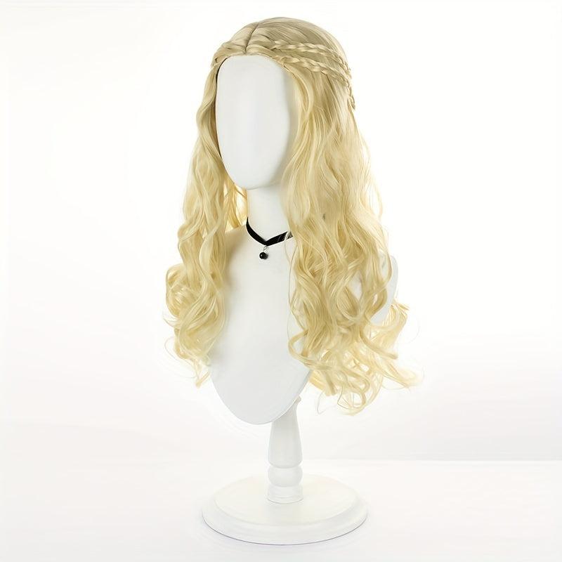 Halloween Blonde Grey Long Curly Hair Middle Parted Synthetic Wig