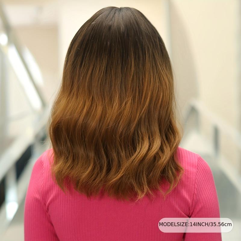 Short Bob Wavy Wig With Bangs Shoulder Length Synthetic Wigs For Women