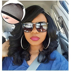 Short Wave Wigs Shoulder Length Wavy Wig Side Part Synthetic Hair 16 Inch