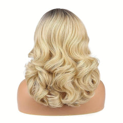 Short Wave Wigs Shoulder Length Wavy Wig Side Part Synthetic Hair 16 Inch