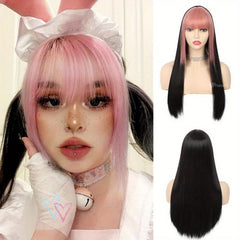Long Synthetic Two Tone Wig with Bangs for Women