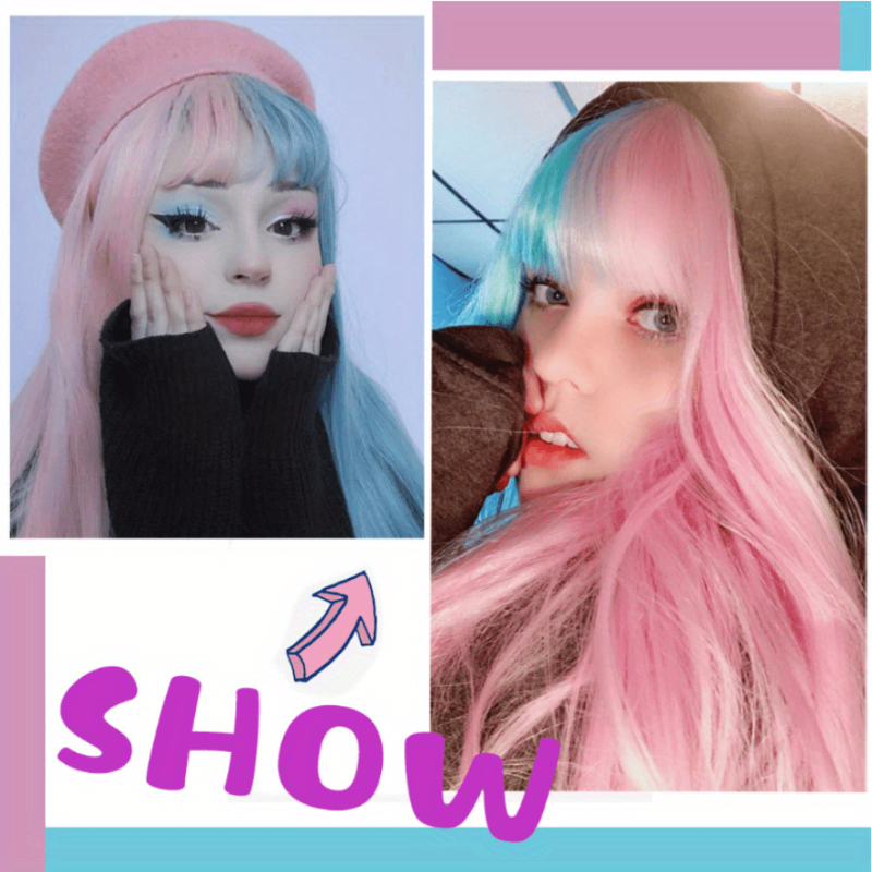 Long Synthetic Two Tone Wig with Bangs for Women