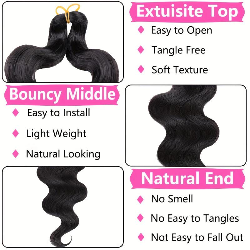 Natural Body Wave Braiding Hair Pre-Feathered French Curl Wavy Crochet Braids 1B
