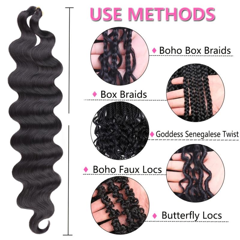 Natural Body Wave Braiding Hair Pre-Feathered French Curl Wavy Crochet Braids 1B