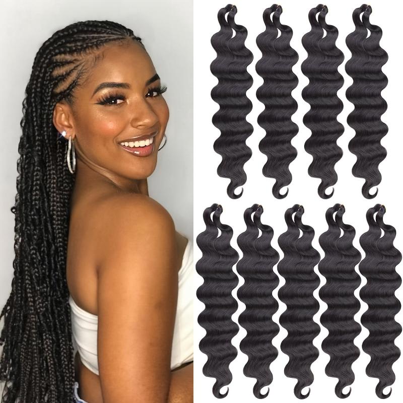 Natural Body Wave Braiding Hair Pre-Feathered French Curl Wavy Crochet Braids 1B