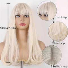 Platinum Long Curly Synthetic Wig With Bangs