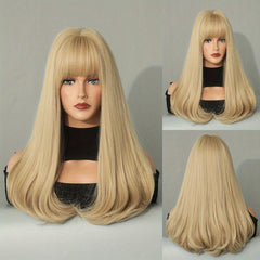 Platinum Long Curly Synthetic Wig With Bangs