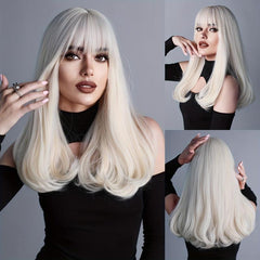 Platinum Long Curly Synthetic Wig With Bangs