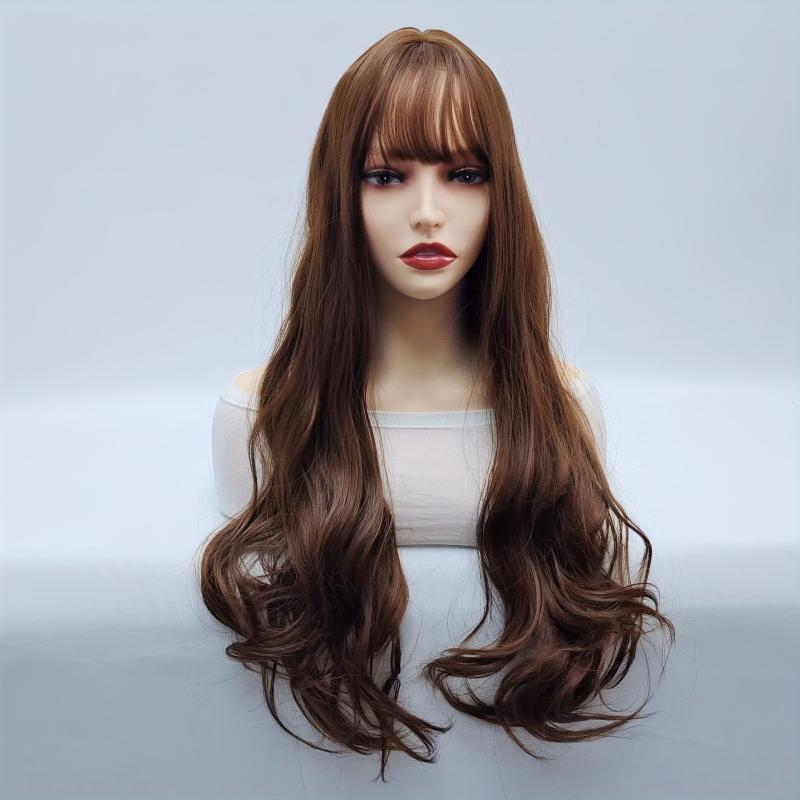 Long Wavy Wig With Bangs Synthetic Wig Heat Resistant Costume Wig