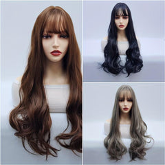 Long Wavy Wig With Bangs Synthetic Wig Heat Resistant Costume Wig