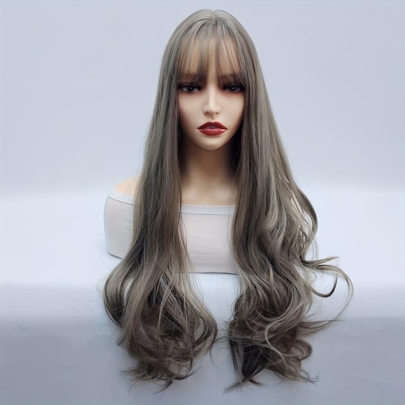 Long Wavy Wig With Bangs Synthetic Wig Heat Resistant Costume Wig
