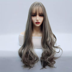 Long Wavy Wig With Bangs Synthetic Wig Heat Resistant Costume Wig