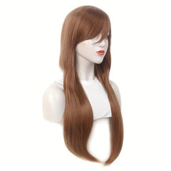 Long Straight Wigs With Slanting Bangs Natural Looking