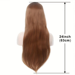 Long Straight Wigs With Slanting Bangs Natural Looking