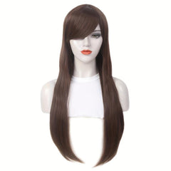 Long Straight Wigs With Slanting Bangs Natural Looking