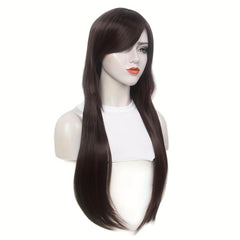 Long Straight Wigs With Slanting Bangs Natural Looking