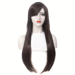 Long Straight Wigs With Slanting Bangs Natural Looking
