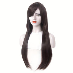 Long Straight Wigs With Slanting Bangs Natural Looking