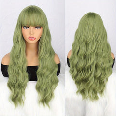 Long Curly Wavy Hair Wig Synthetic Hair Replacement with Bangs