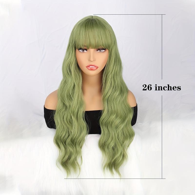 Long Curly Wavy Hair Wig Synthetic Hair Replacement with Bangs