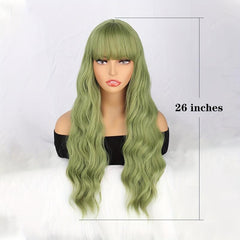 Long Curly Wavy Hair Wig Synthetic Hair Replacement with Bangs