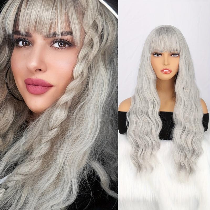 Long Curly Wavy Hair Wig Synthetic Hair Replacement with Bangs