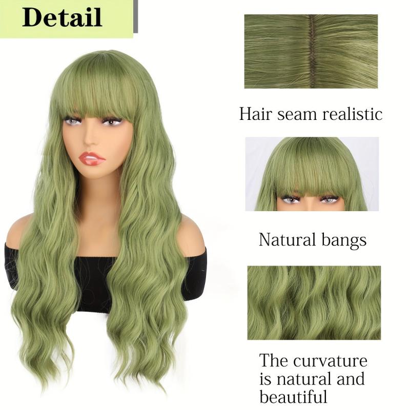 Long Curly Wavy Hair Wig Synthetic Hair Replacement with Bangs