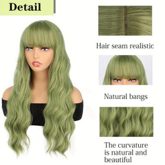 Long Curly Wavy Hair Wig Synthetic Hair Replacement with Bangs
