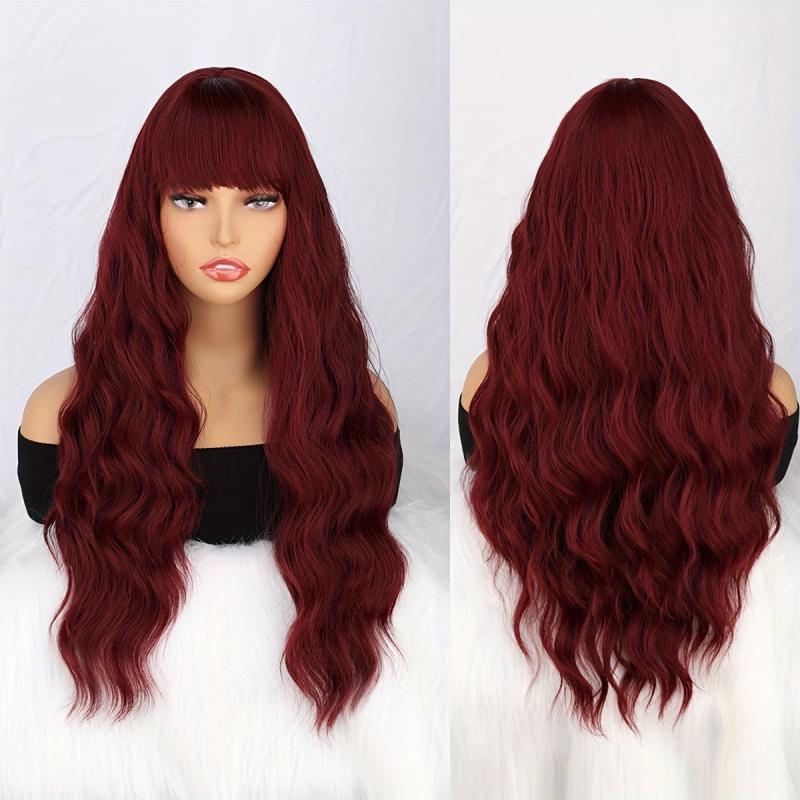 Long Curly Wavy Hair Wig Synthetic Hair Replacement with Bangs