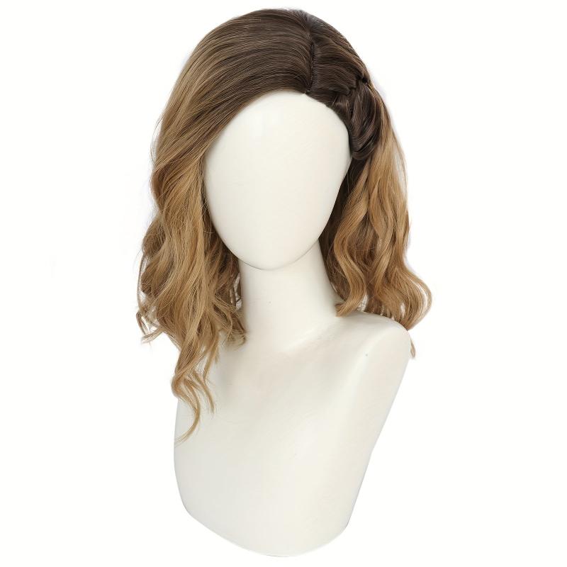 Short Wavy Brown Anime Cosplay Wig for Halloween with Wig Cap