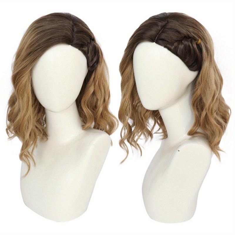Short Wavy Brown Anime Cosplay Wig for Halloween with Wig Cap