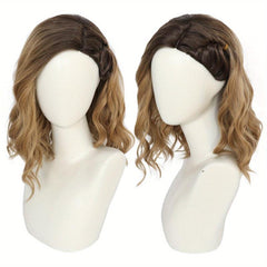 Short Wavy Brown Anime Cosplay Wig for Halloween with Wig Cap