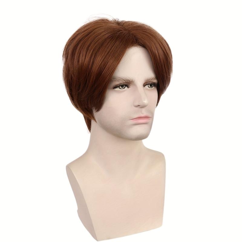 Short Brown Straight Middle Part Wig For Cosplay & Wig Cap